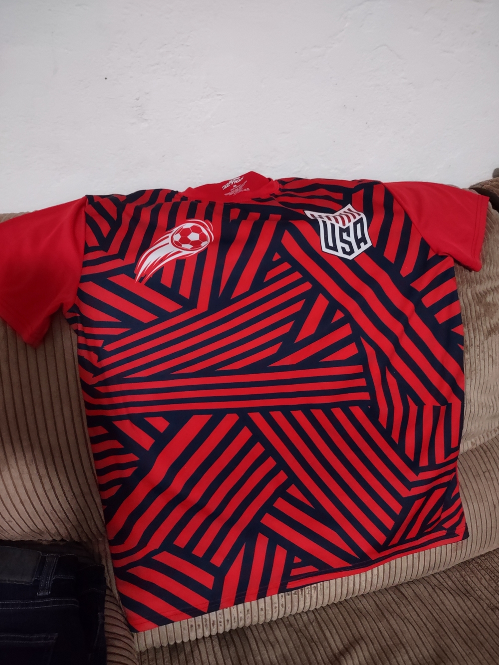 Red and Navy Geometric USA Soccer Jersey